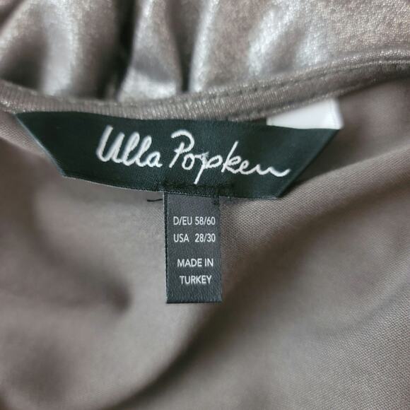 Ulla Popken Gray Silver Shinny V Neck Button Up Draw String Waist Blouse 28/30 - Picture 3 of 4